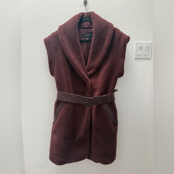 Karen Millen Deep Burgundy Teddy Sleeveless Belted Vest oversized 4 - Picture 3 of 12